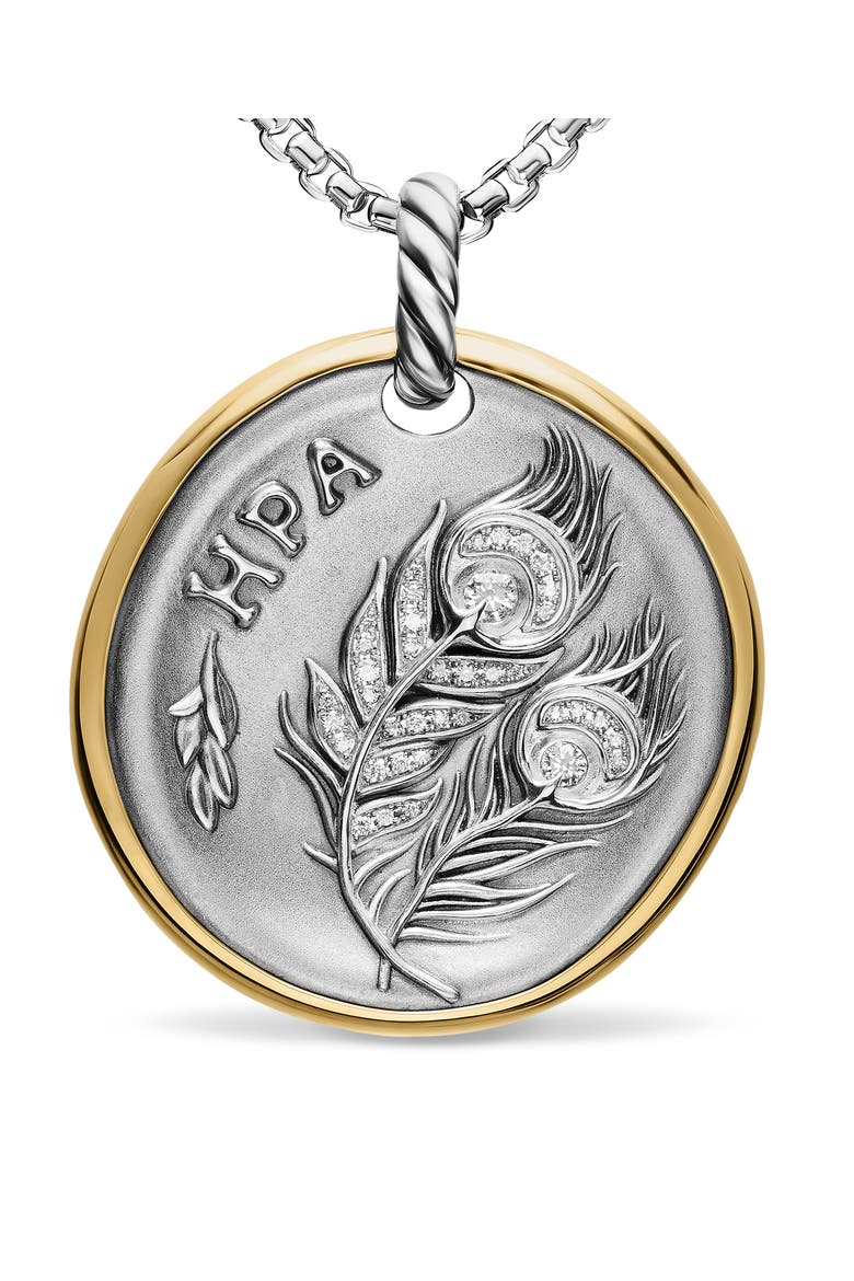 Medallion Amulet Sterling Silver with 14K Yellow Gold and Diamonds, 29.5mm, Alternate, color, SILVER PAVE HERA