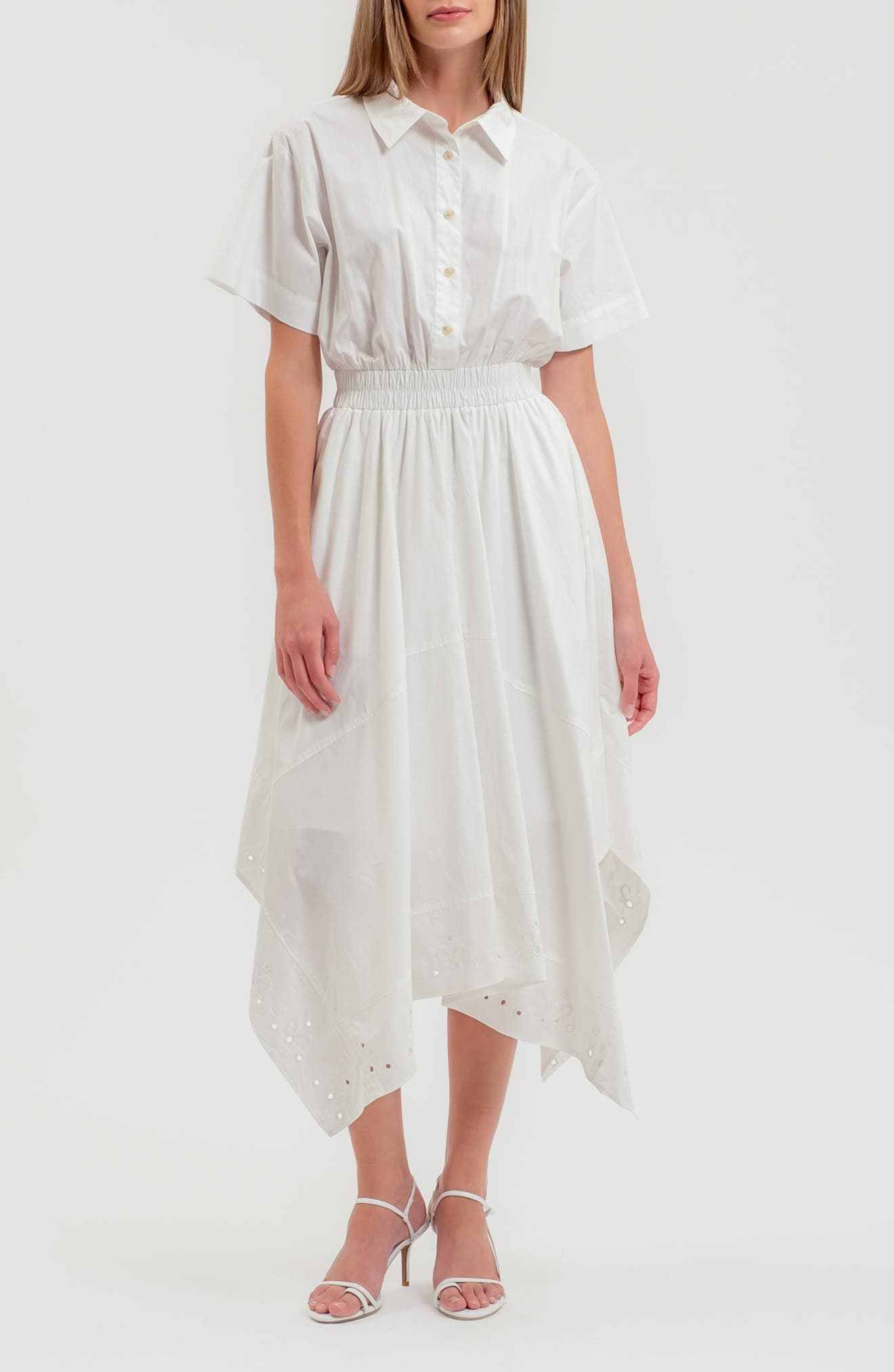 ZOE AND CLAIRE Handkerchief Hem Shirtdress