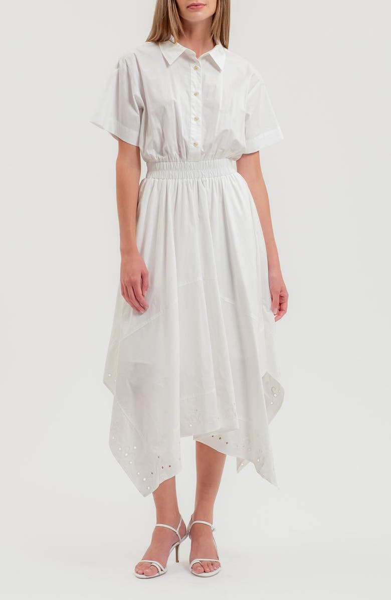 ZOE AND CLAIRE Handkerchief Hem Shirtdress, Main, color, White