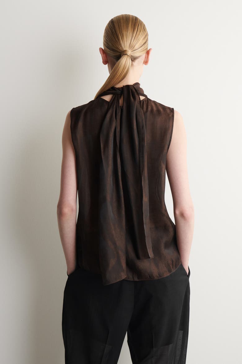 Animal-jacquard Scarf-detail Blouse, Alternate, color, BROWN / ANIMAL EFFECT