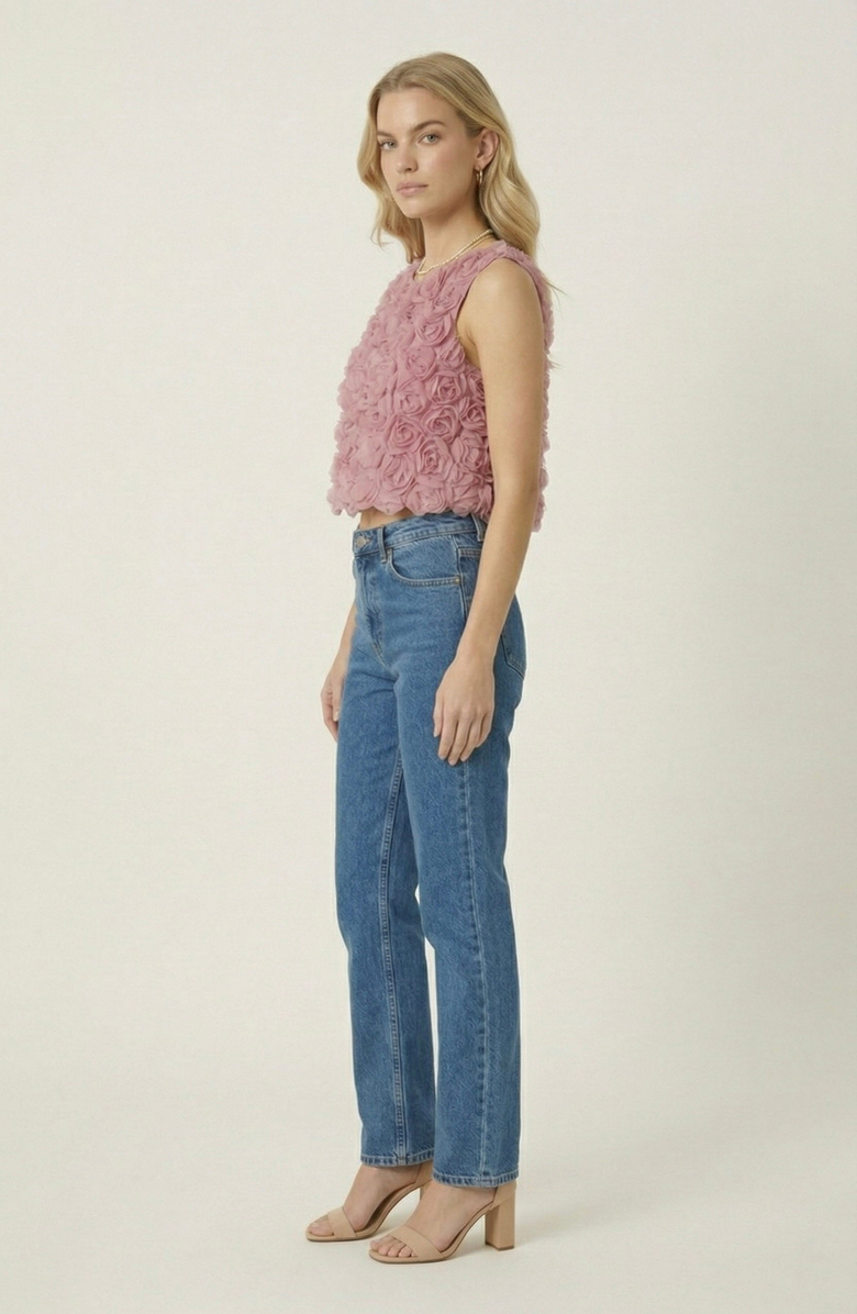 Modenaire Floral Appliqué Sleeveless Top, Alternate, color, Dusty Rose