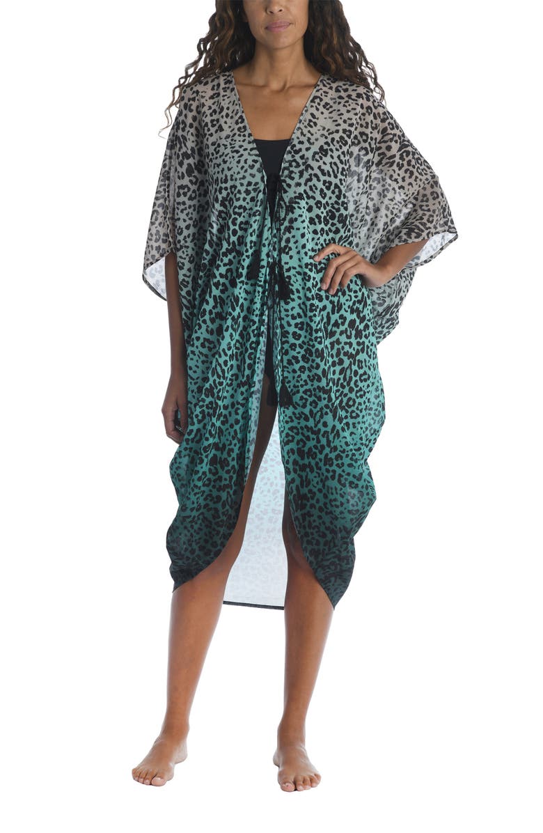 La Blanca Dip Dye Wild Front Tie Chiffon Cover-Up Caftan, Alternate, color, 