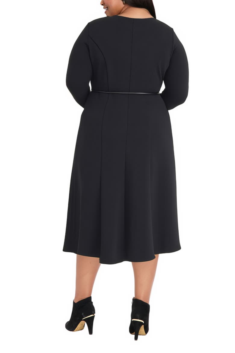Tie Waist Long Sleeve Midi Fit & Flare Dress, Alternate, color, BLACK