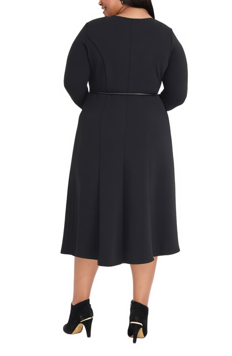Maggy London Tie Waist Long Sleeve Midi Fit & Flare Dress, Alternate, color, Black