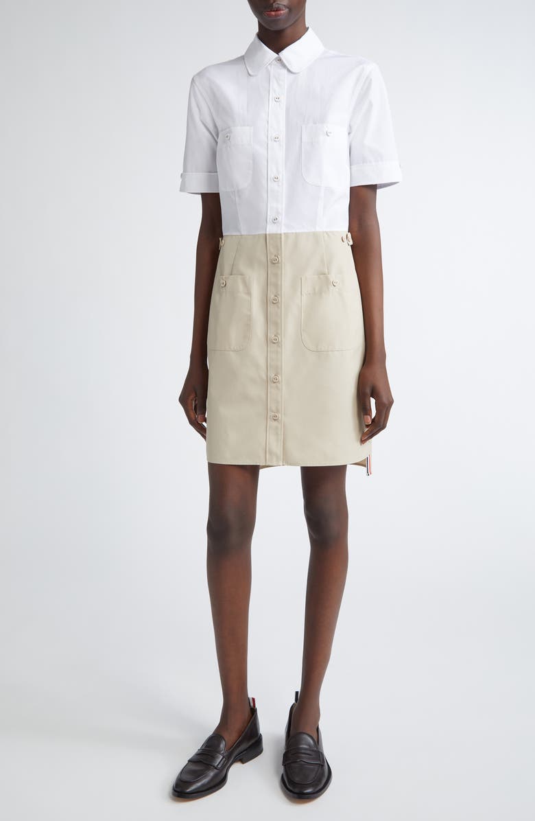 Thom Browne Short Sleeve Shirtdress, Main, color, Khaki