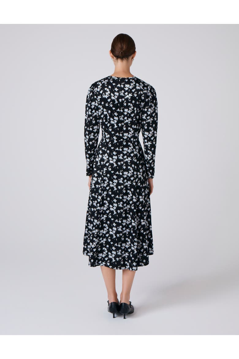 Ana Floral Satin Midi Dress, Alternate, color, Black Floral
