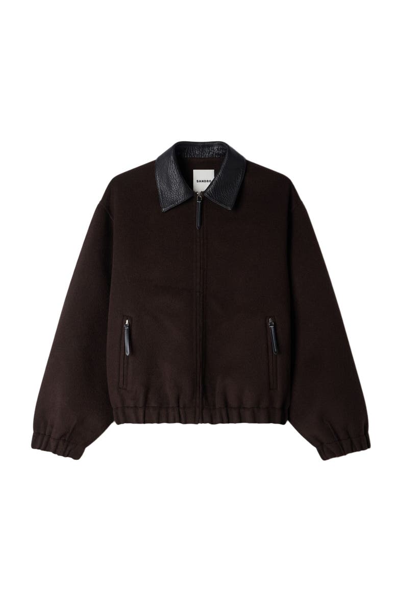 Double-faced Leather Collar Jacket, Alternate, color, Black brown