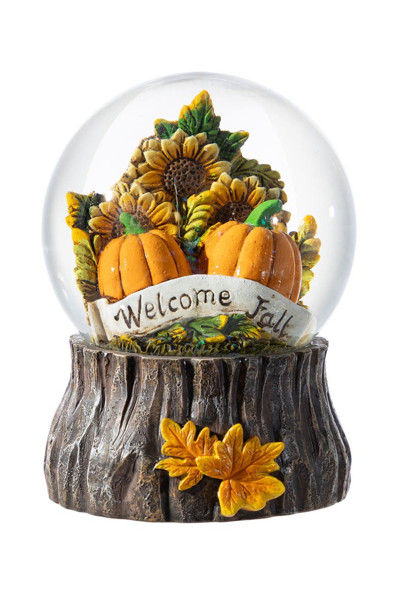 100mm Fall Sunflower and Pumpkin Resin Waterglobe, Alternate, color, Orange