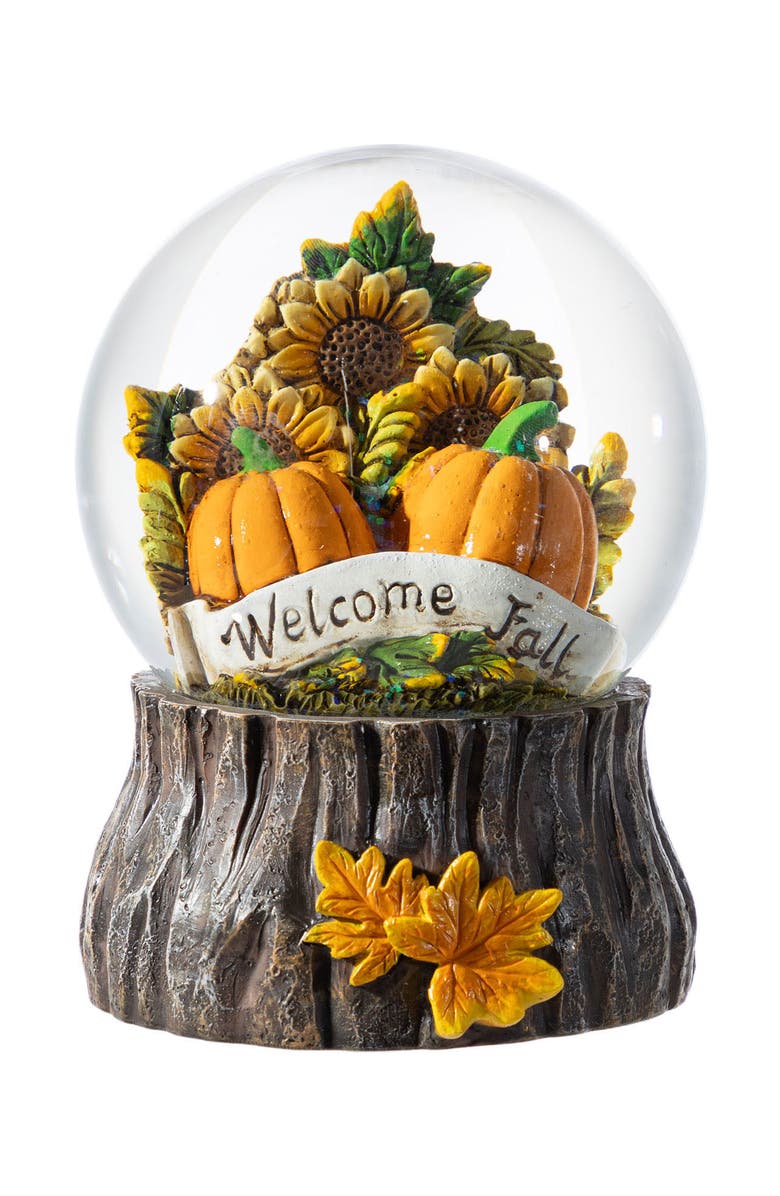 Glitzhome 100mm Fall Sunflower and Pumpkin Resin Waterglobe, Alternate, color, Orange