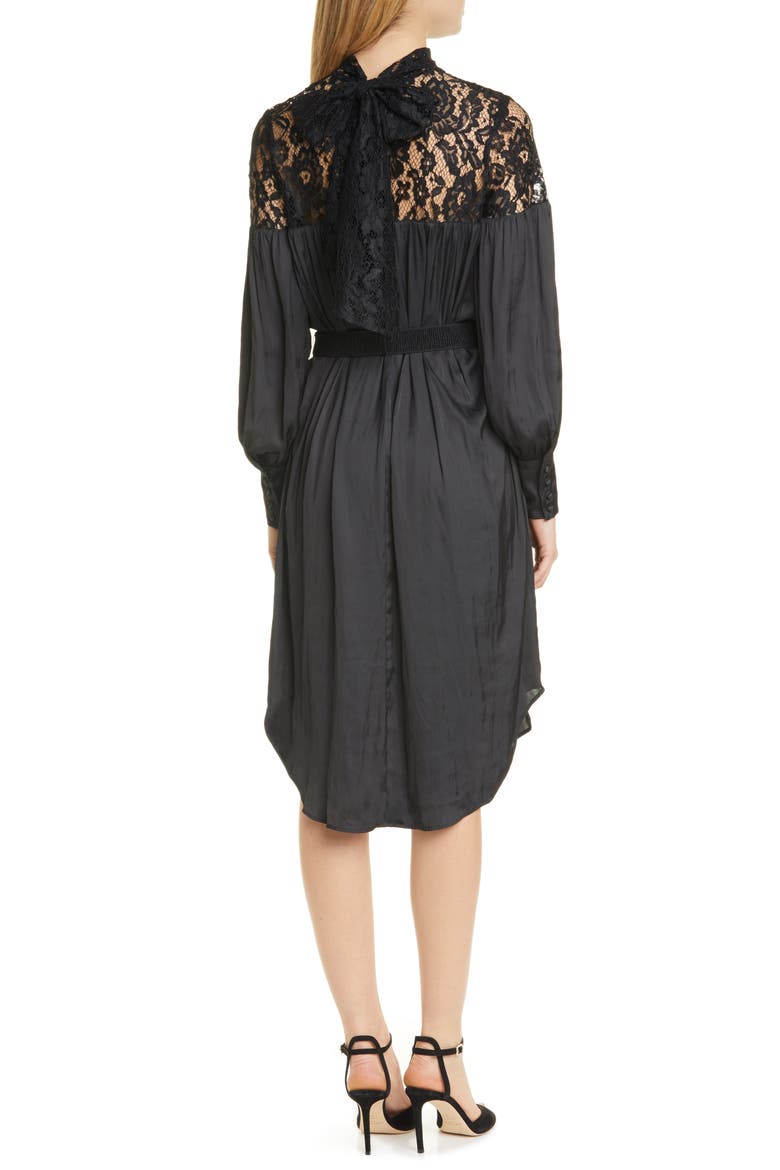 Lace Panel Long Sleeve Dress, Alternate, color, BLACK