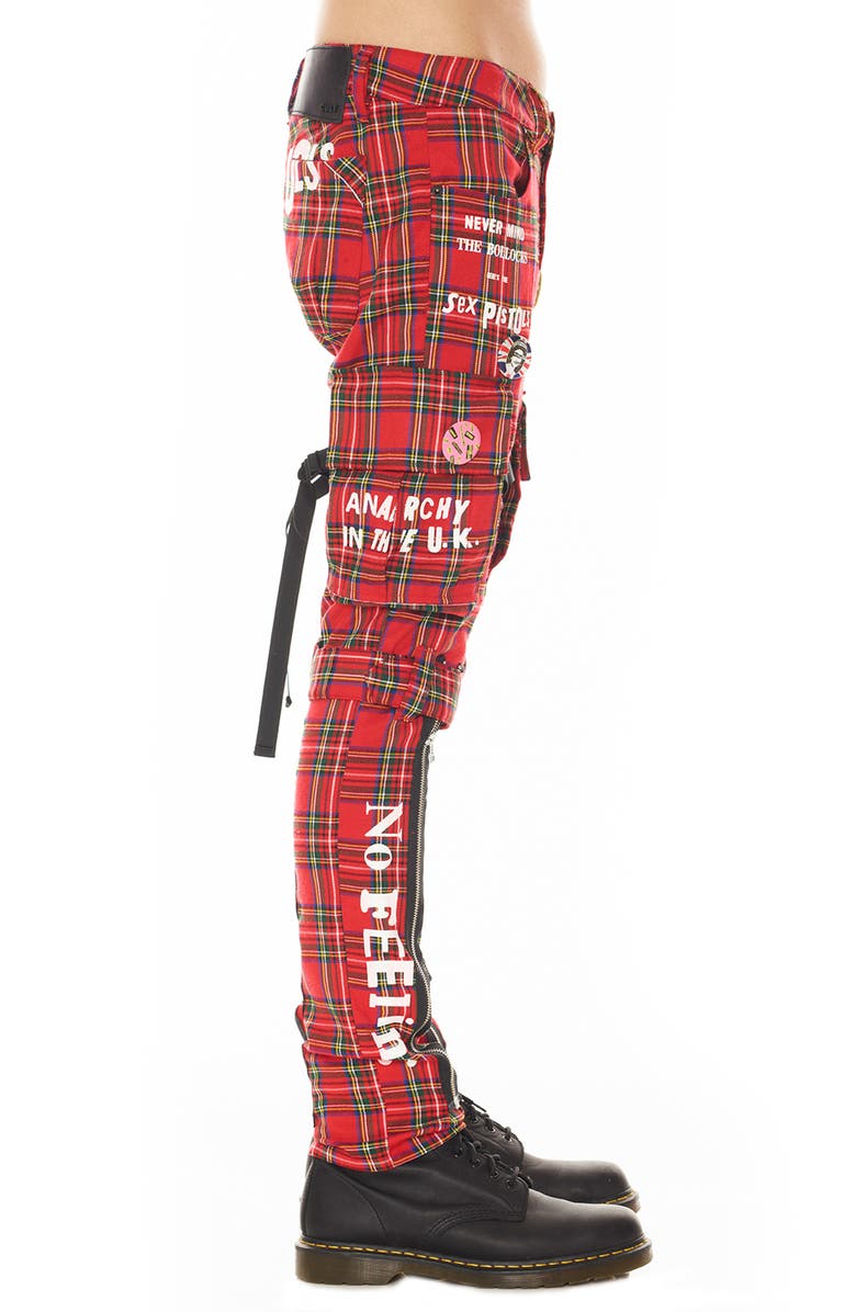 Cult of Individuality Rocker Sex Pistols Plaid Slim Leg Cargo Pants, Alternate, color, Plaid