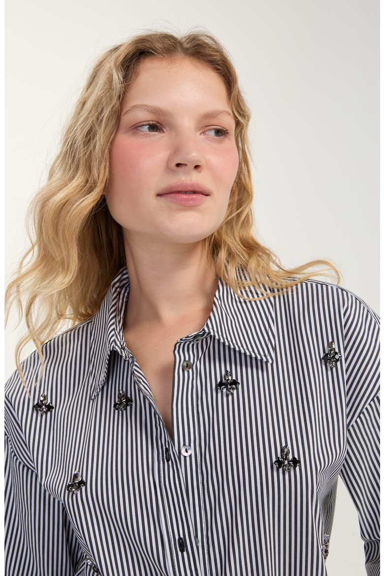 Beaded Stripe Cotton Blend Shirt, Alternate, color, BLACK/ WHITE STRIPE
