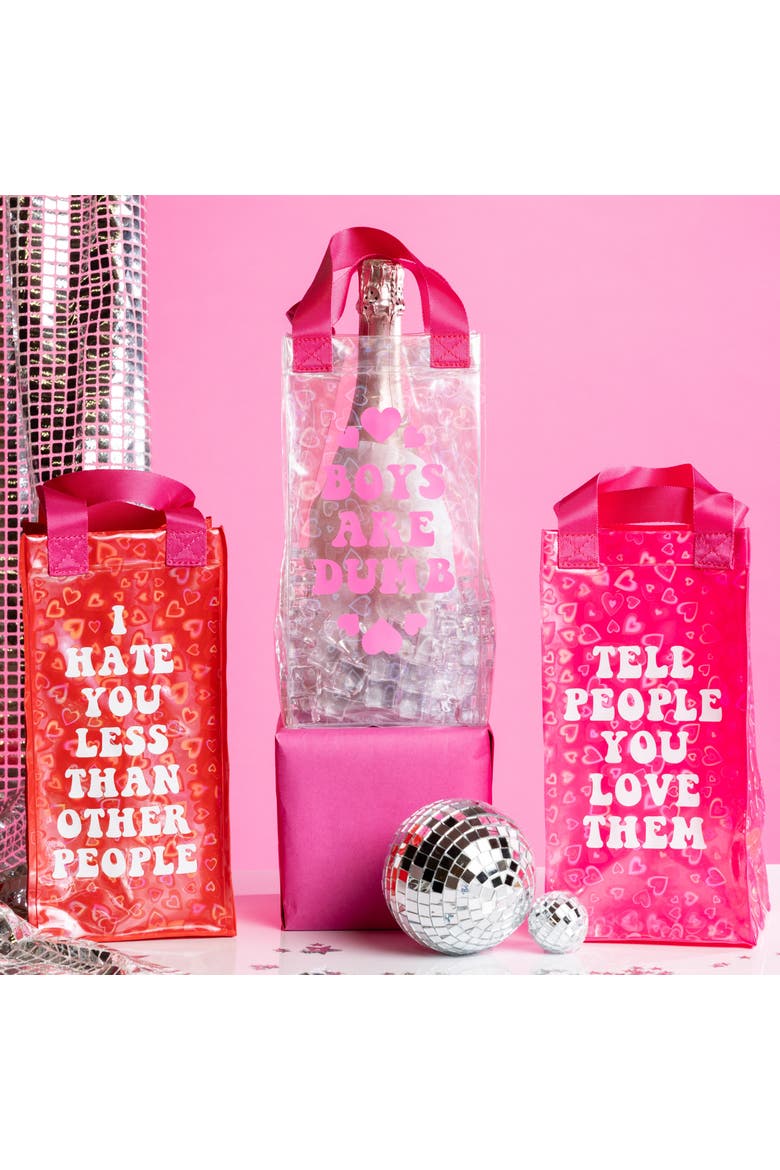 Tell People You Love Them Wine Bag Plastic Pink, Alternate, color, Pink