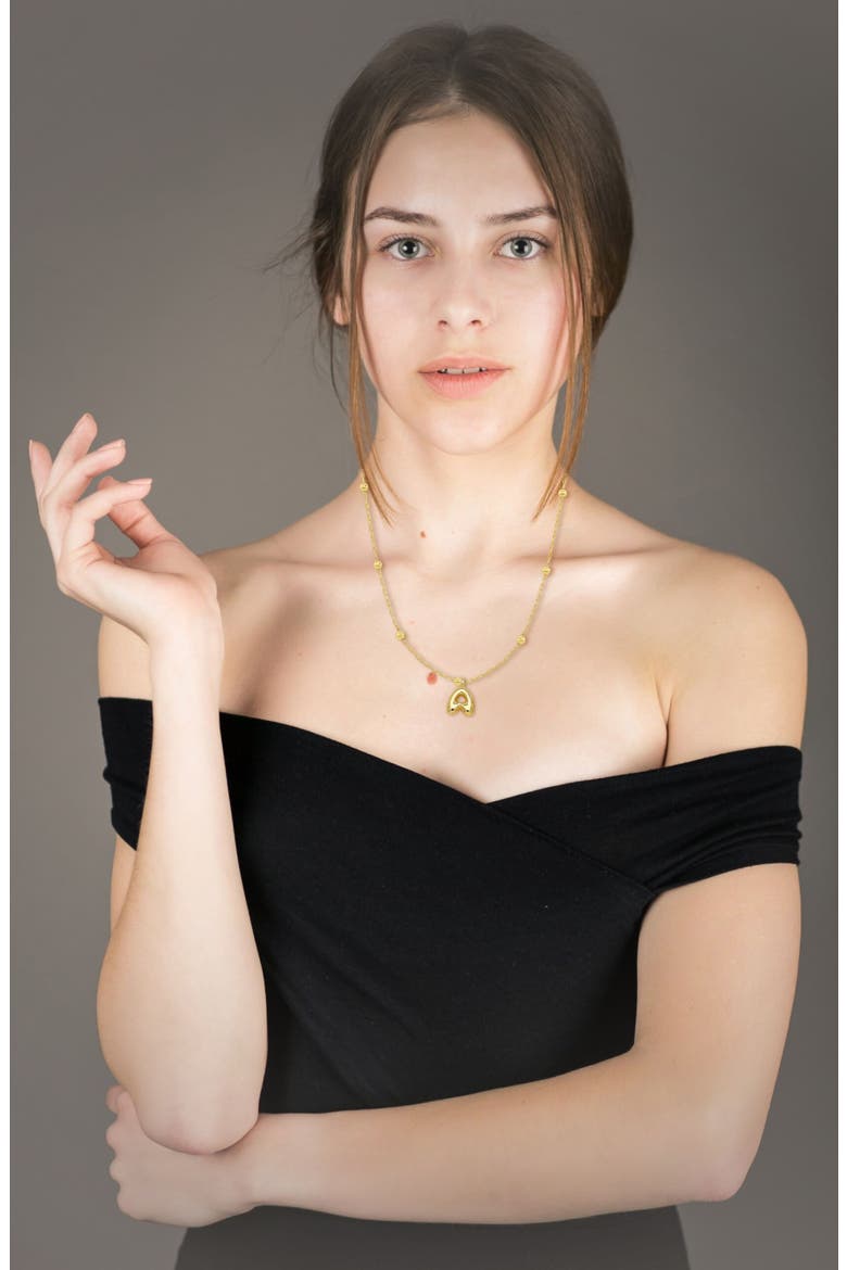 14K Gold Plated Bubble Initial Pendant Necklace, Alternate, color, Letter B