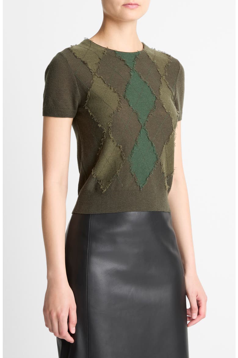 Hand Cut Argyle Wool & Cashmere Blend Short Sleeve Sweater, Alternate, color, HERBA/FOREST/VERDE