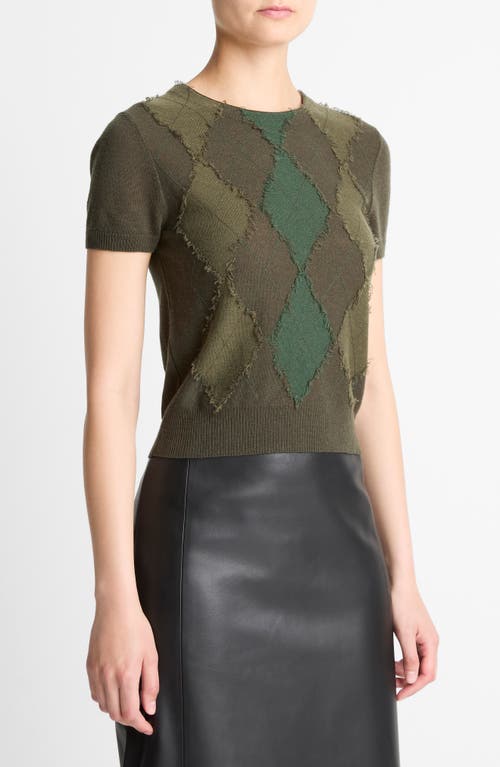 Vince Hand Cut Argyle Wool & Cashmere Blend Short Sleeve Sweater In Multi