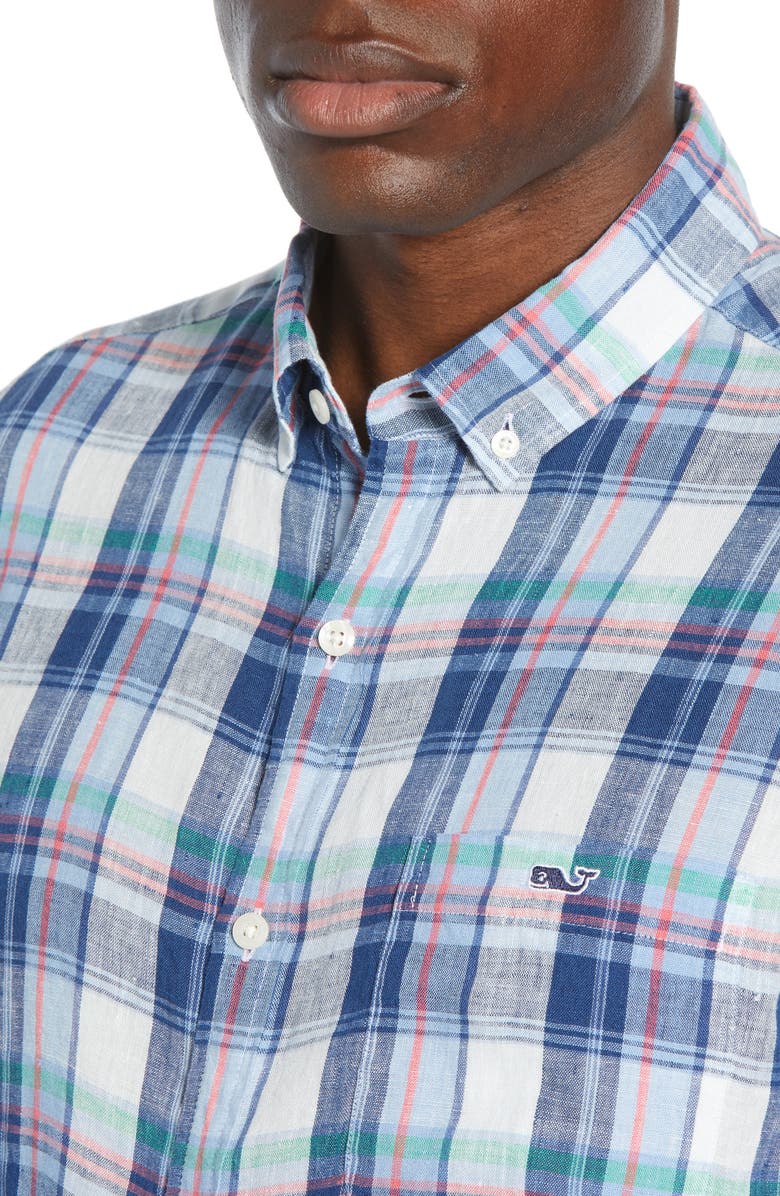 vineyard vines Tucker Classic Fit Plaid Linen Shirt, Alternate, color,