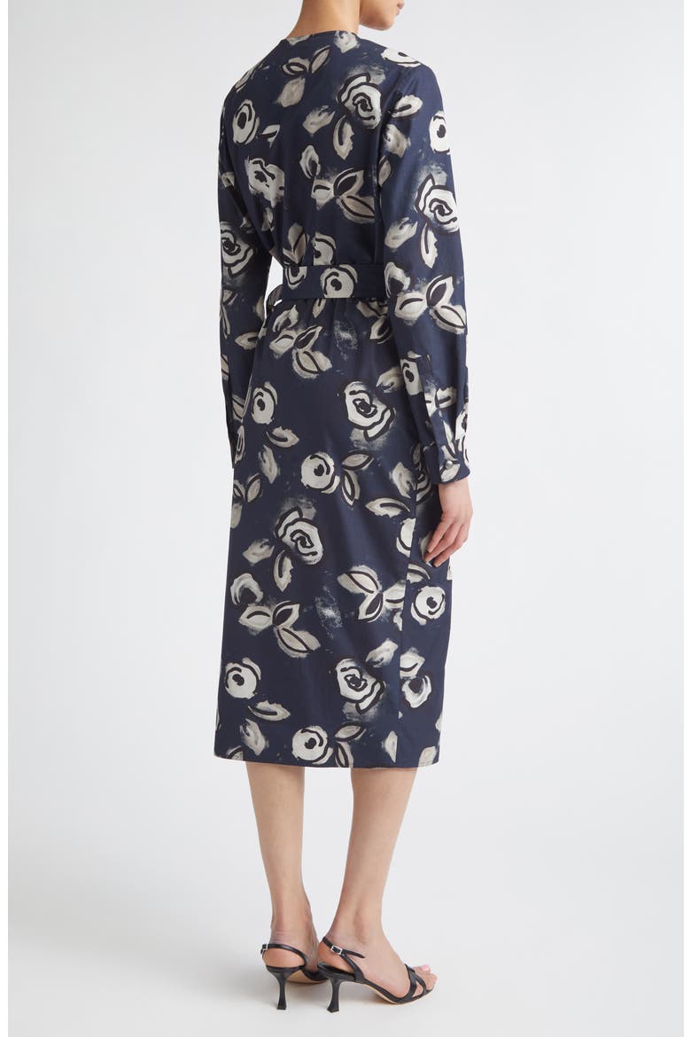 Floral Print Long Sleeve Cotton Wrap Dress, Alternate, color, ULTRAMARINE
