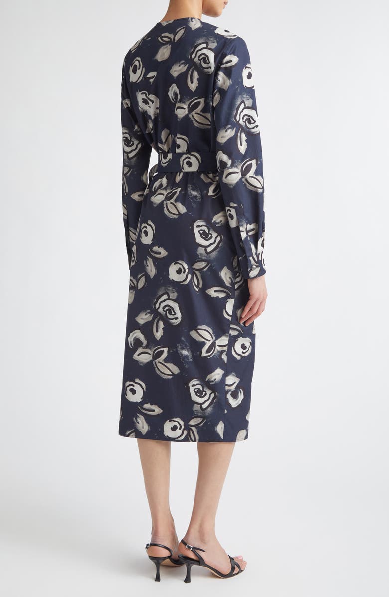 Max Mara Floral Print Long Sleeve Cotton Wrap Dress, Alternate, color, Ultramarine