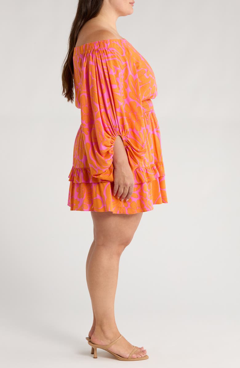 SUGARLIPS Kaci Floral Bea Off the Shoulder Long Sleeve Minidress, Alternate, color, Orange/ Fuchsia