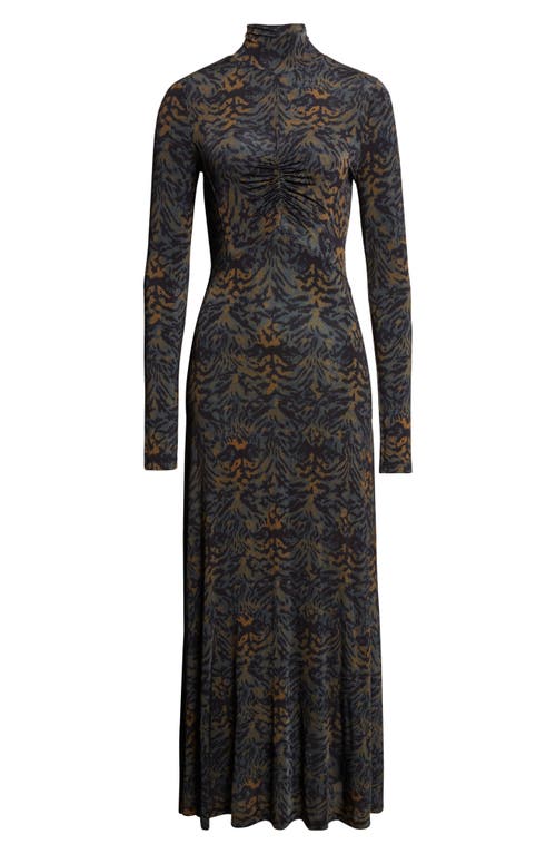 Ulla Johnson Koa Jersey Ruched Front Turtleneck Dress Desert Jasper In Black