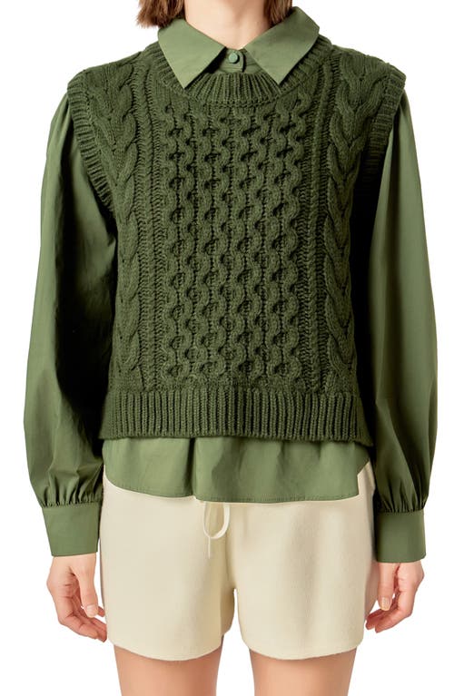 English Factory Mixed Media Cable Stitch Sweater In Green