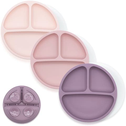 Suction Plates for Babies & Toddlers, 100% Silicone, Dinnerware Stays Put, 3 Pack