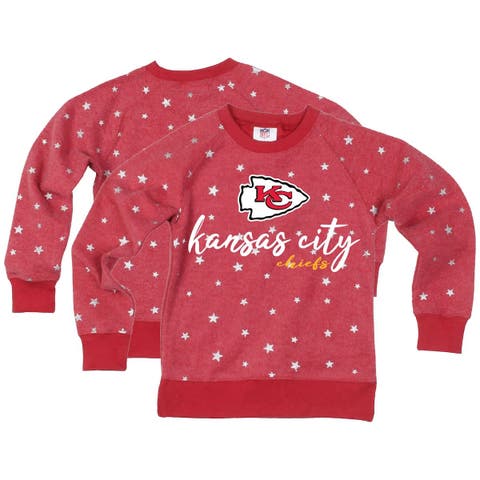 Girls Youth Wes & Willy  Red Kansas City Chiefs Shimmer Star Reverse Fleece Pullover Sweatshirt