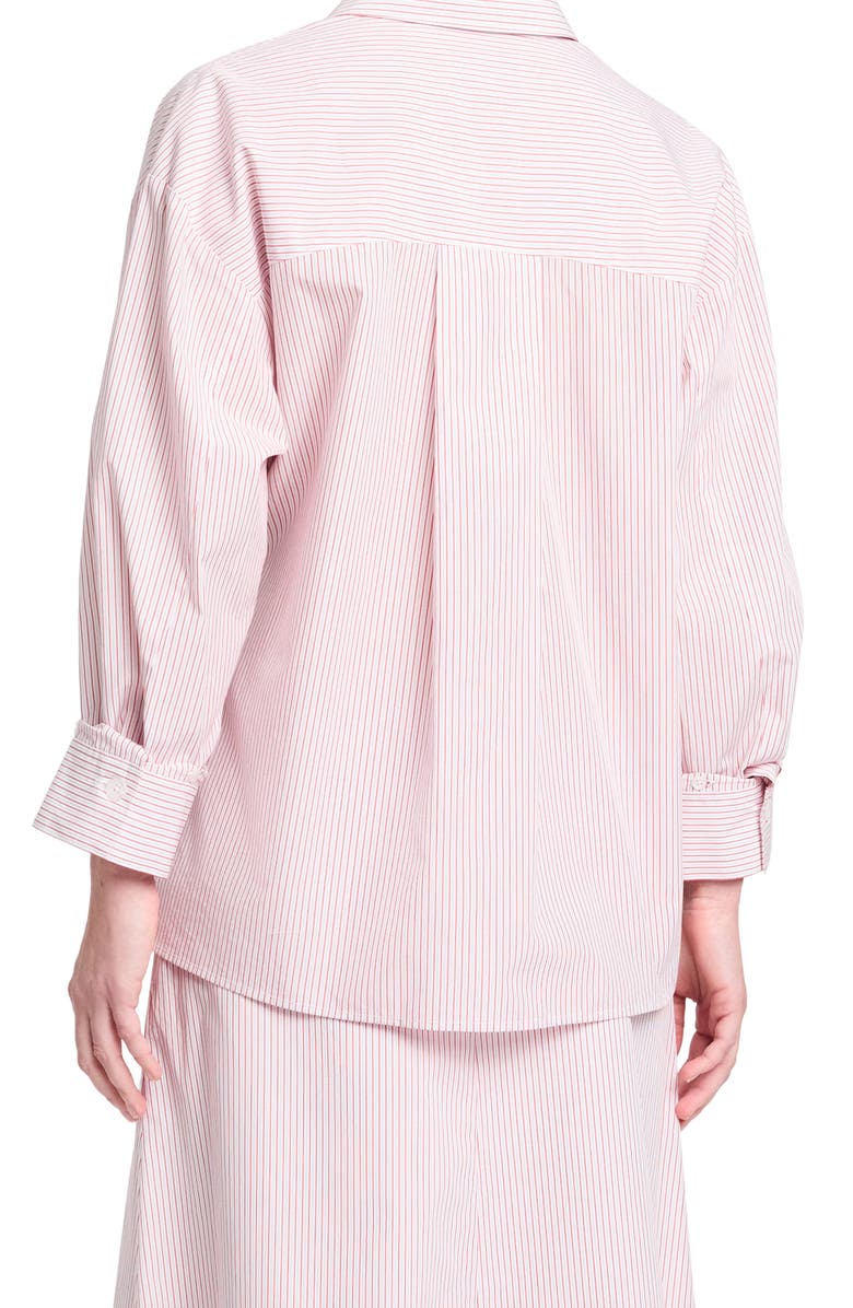 TWP Newest Earl Stripe Wrap Front Cotton Button-Up Shirt, Alternate, color, White / Red