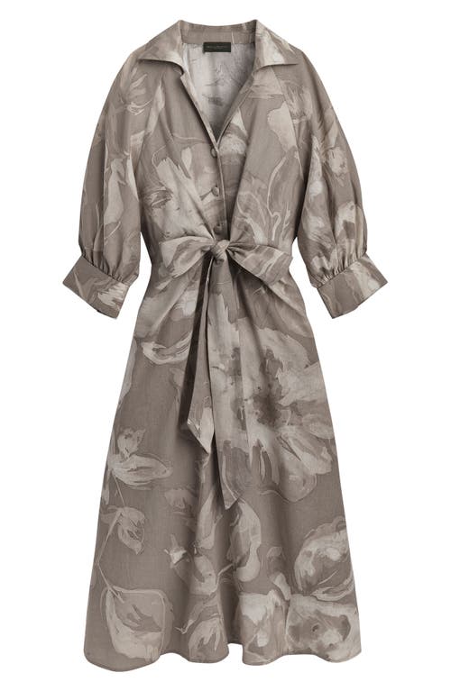 DONNA KARAN DONNA KARAN NEW YORK ABSTRACT FLORAL LINEN BLEND MIDI DRESS 