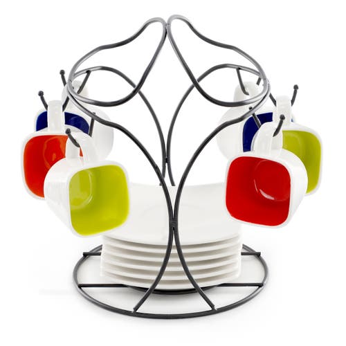 Gibson Home Crenshaw 13 Piece Square Stoneware Espresso Cup Set With Metal Stand In Multi