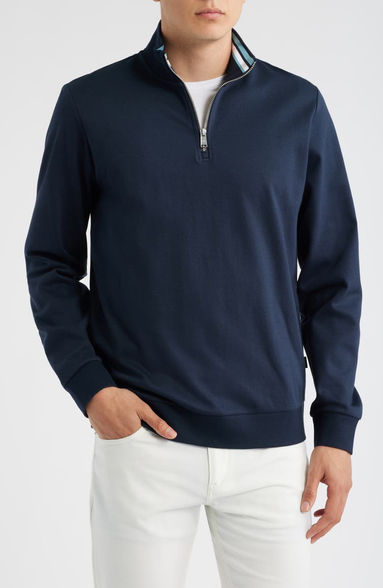 BOSS Stimmann Half Zip Top, Main, color, Dark Blue