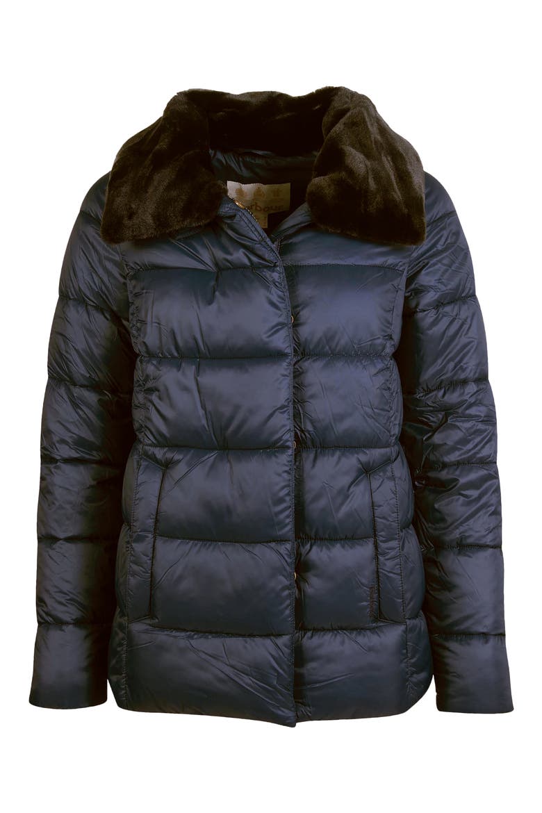 Mullein Faux Fur Trim Quilted Jacket, Alternate, color, DK NAVY