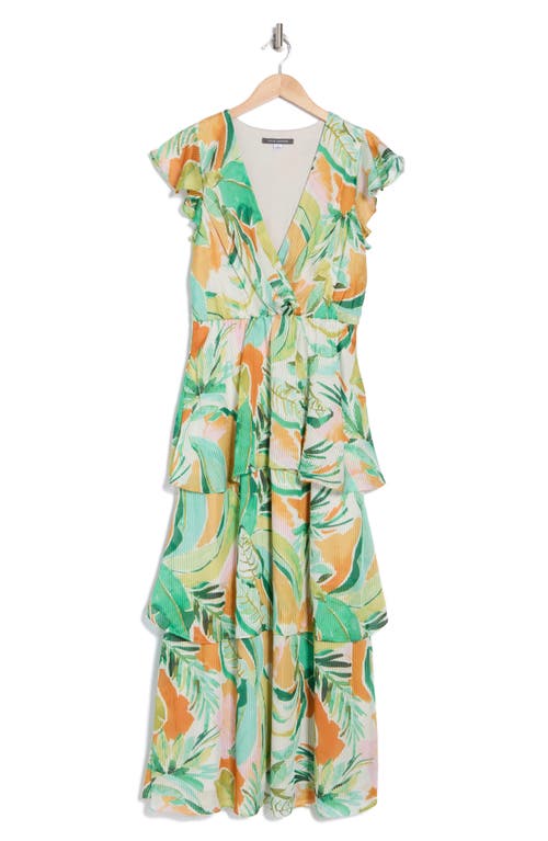 Julia Jordan Tiered Flutter Sleeve Dress In Green Multi