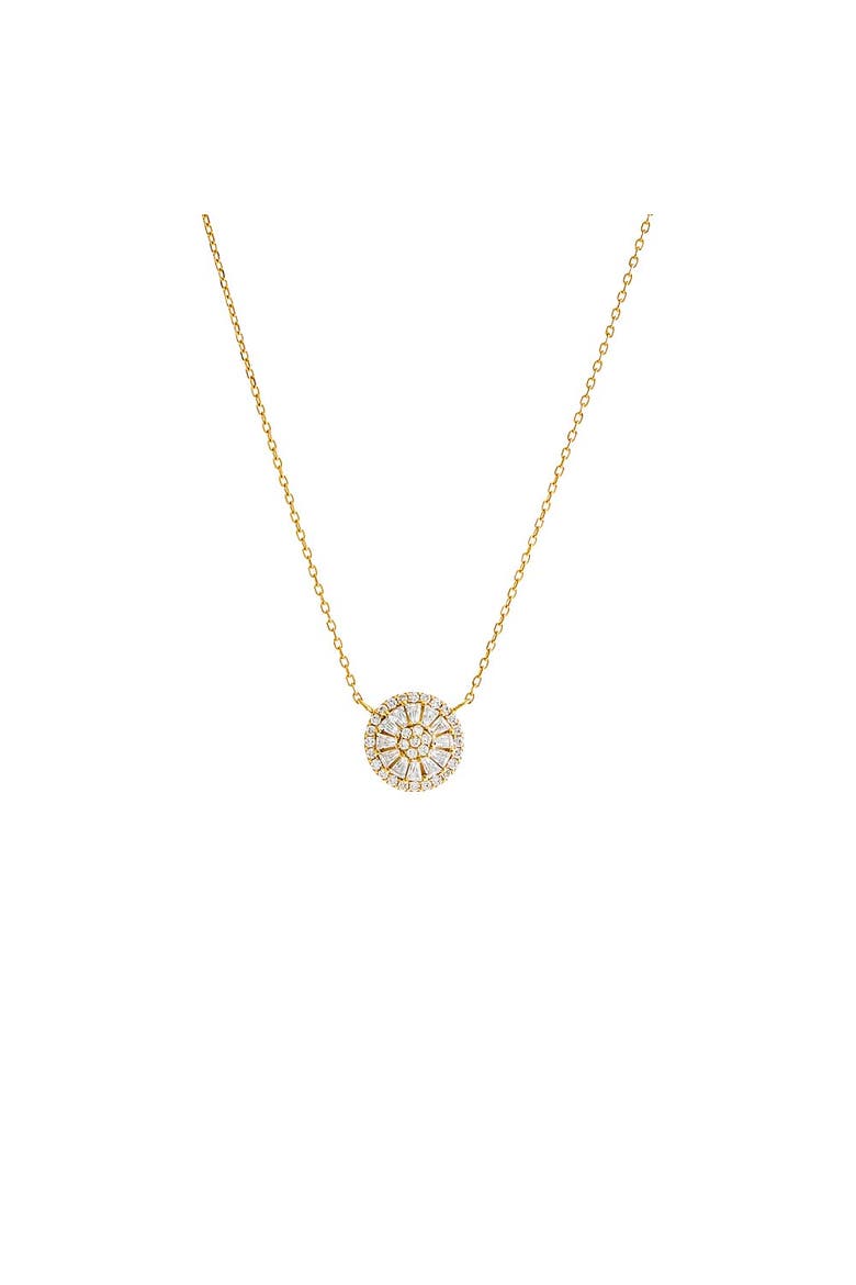 Mini Pave X Baguette Round Pendant Necklace, Main, color, Gold