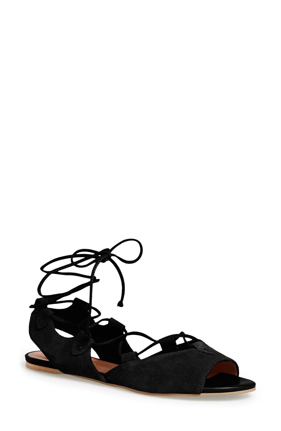 Olivia Lace-Up Sandal, Main, color, BLACK SUEDE