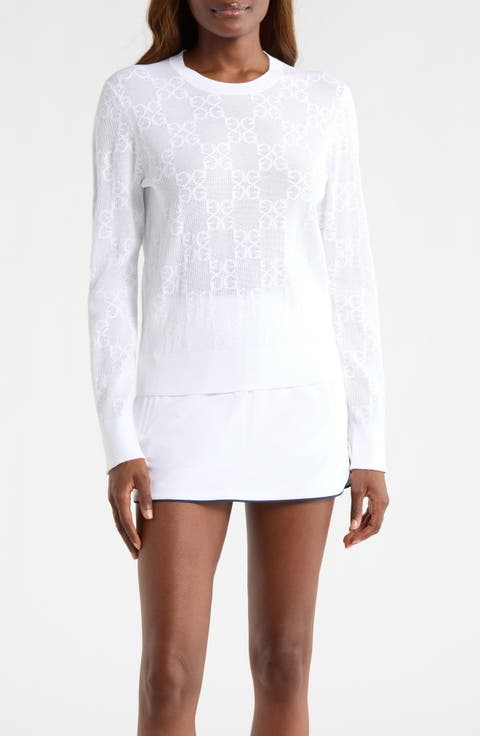 Pointelle Knit Crewneck Sweater