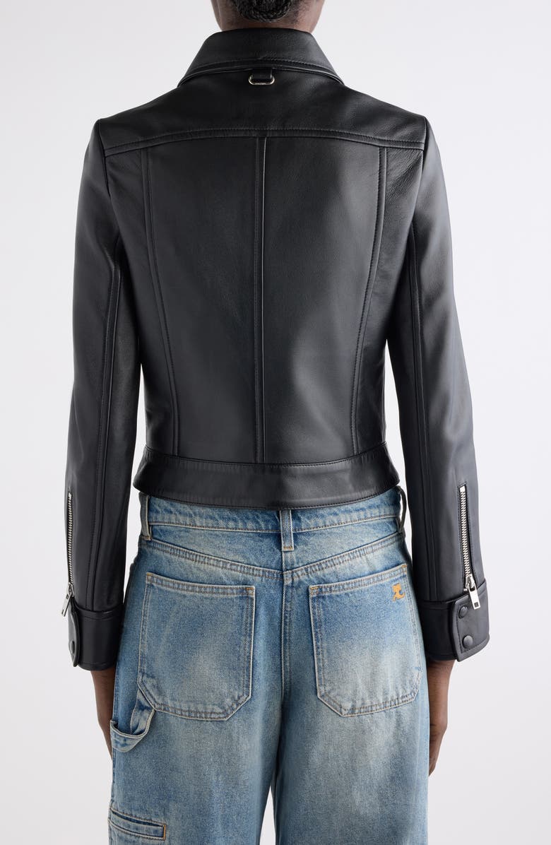 Courrèges Iconic Zip Lambskin Leather Jacket, Alternate, color, Black
