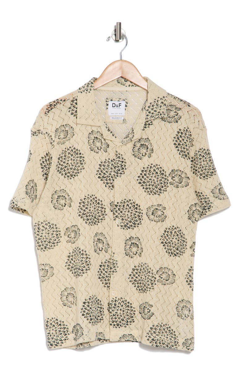 DENIM AND FLOWER Floral Print Open Stitch Short Sleeve Button-Up Shirt, Alternate, color, Beige
