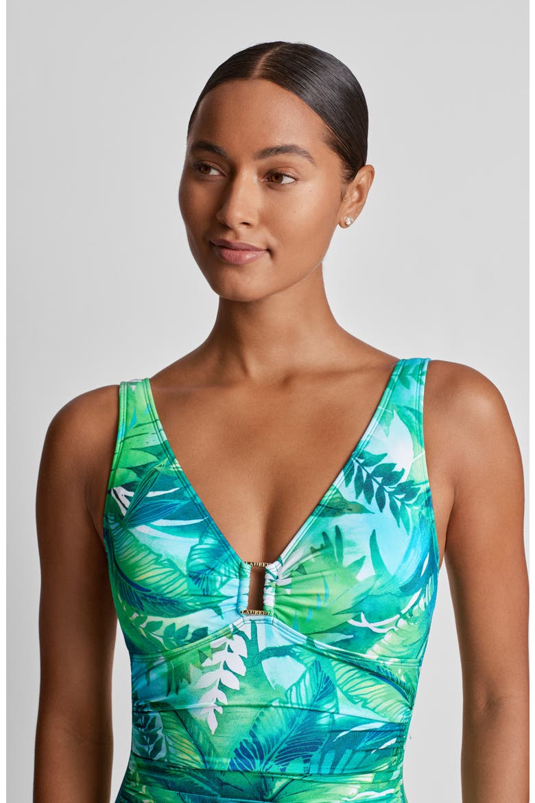 Underwire One-Piece Swimsuit, Alternate, color, GREEN MULTI