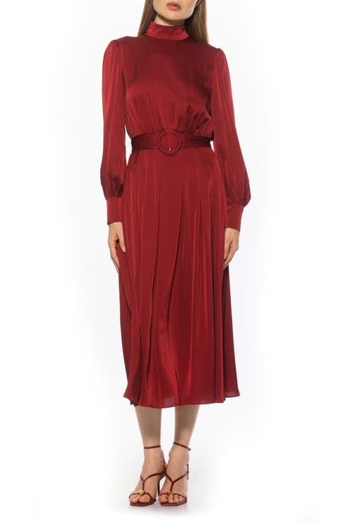 Safiya Long Sleeve Belted Fit & Flare Dress