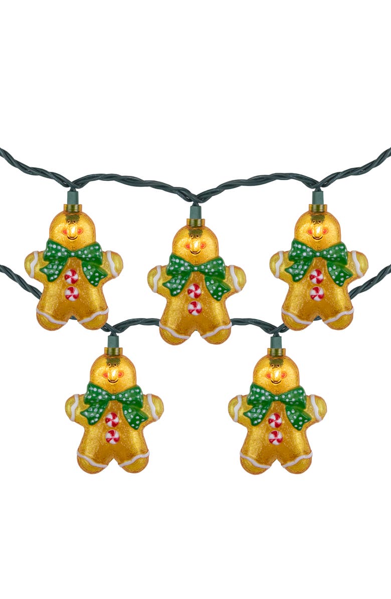 Northlight Gingerbread Man with Bowties Christmas Light Set - Clear - 7.5' Green Wire - 10ct, Main, color, Orange