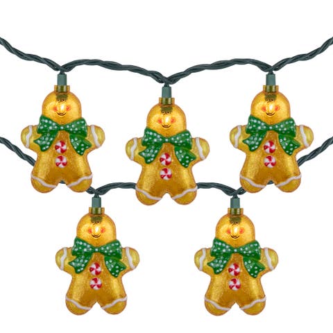 Gingerbread Man with Bowties Christmas Light Set - Clear - 7.5' Green Wire - 10ct