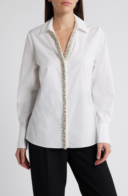 KOBI HALPERIN Gabbay Embellished Poplin Button-Up Shirt in Ivory 