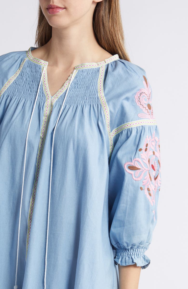 NIKKI LUND Rachael Split Neck Chambray Dress, Alternate, color, Blue