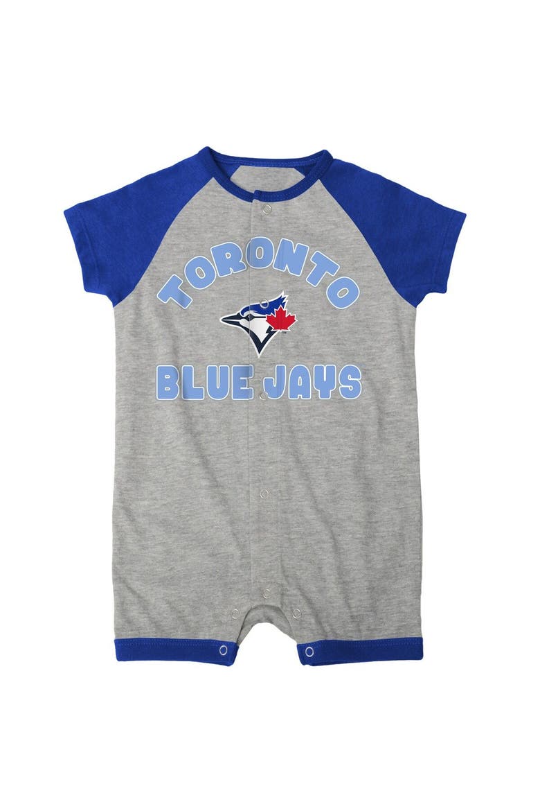 Infant  Heather Gray Toronto Blue Jays Extra Base Hit Raglan Full-Snap Romper, Alternate, color, Heather Gray