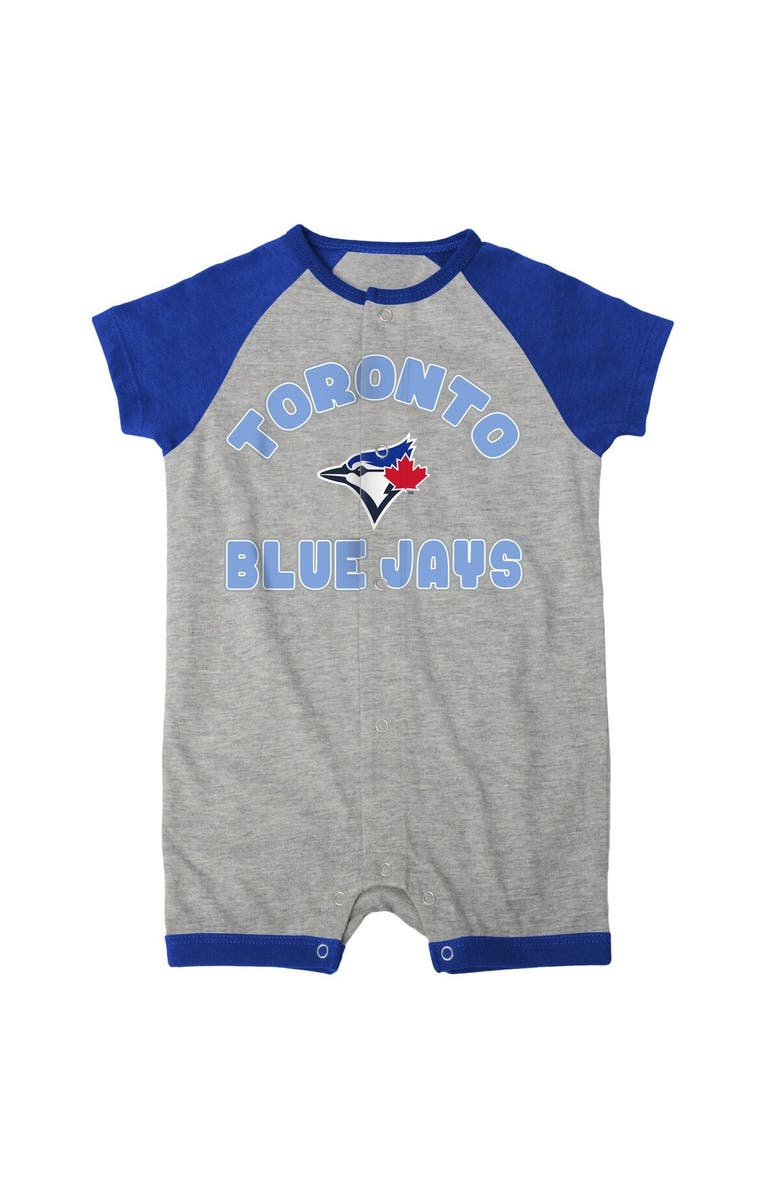 Outerstuff Infant Heather Gray Toronto Blue Jays Extra Base Hit Raglan Full-Snap Romper, Alternate, color, Heather Gray
