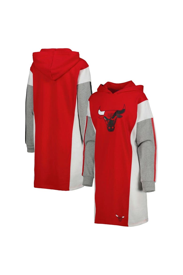 Women's G-III 4Her by Carl Banks Red/White Chicago Bulls Bootleg Long Sleeve Hoodie T-Shirt Dress, Main, color, Red
