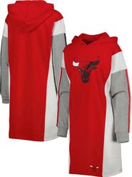 G-III 4HER BY CARL BANKS Women's G-III 4Her by Carl Banks Red/White Chicago Bulls Bootleg Long Sleeve Hoodie T-Shirt Dress