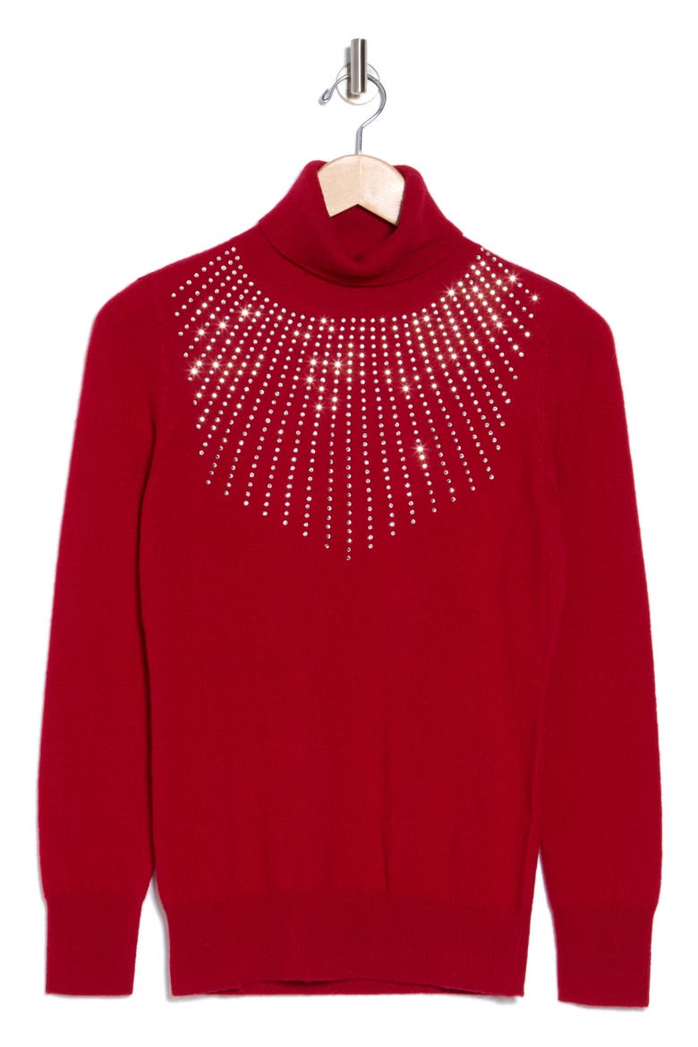 Turtleneck Starburst Cashmere Sweater, Alternate, color, DARK RED
